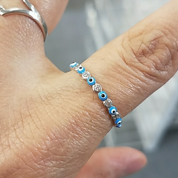Eternity evil eye Band CZ Blue Eternity Band Ring - Picture 1 of 10
